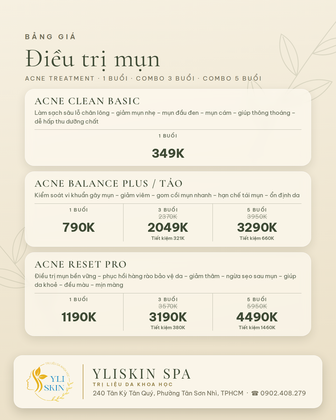 Bảng giá điều trị mụn