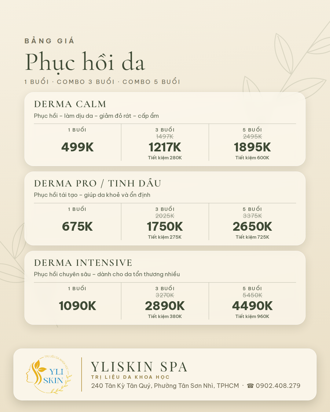 Bảng giá phục hồi da