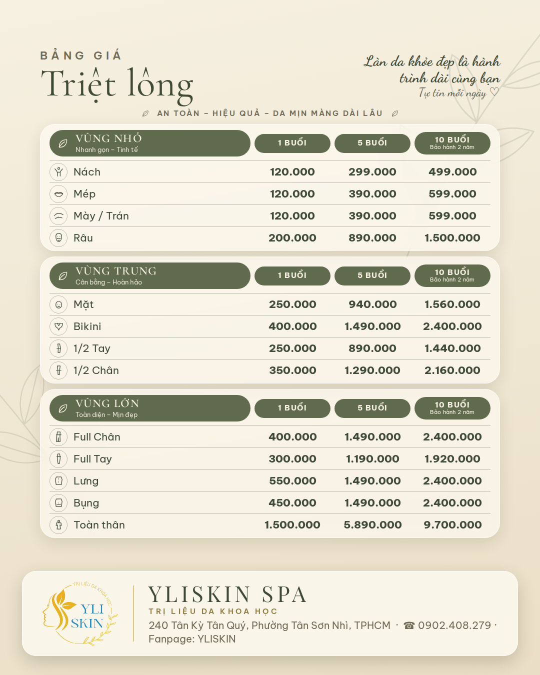 Bảng giá triệt lông